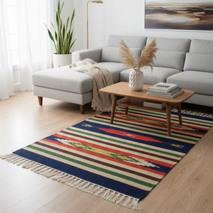 Tapis en coton naturel fait main, tissage plat moderne, motif floral, pelucheux, doux, lavable, réversible, pour la maison et les voyages - Product Image 1