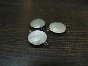 Connecteurs breloques en pierre de lune blanche naturelle, forme pièce de monnaie, facettés, à double boucle - Product Image 4