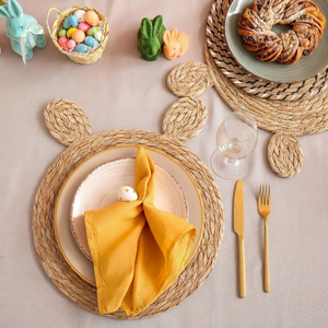 Manteles individuales de jacinto de agua tejidos estilo rústico con forma de conejo de Pascua, manteles individuales naturales para Pascua de Vietnam - Product Image 4