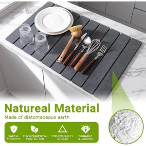Grande Tappetino Pieghevole Ecologico in Terra Diatomacea per Asciugatura Piatti, Assorbimento Rapido dell'Acqua, Asciugamano da Cucina - Product Image 3