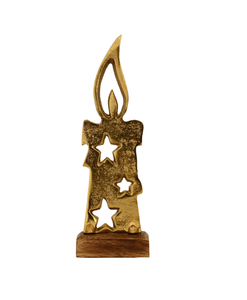 Metal <b>Christmas</b> Candle Decor With Star Cutouts On Wooden Base Traditional Holiday Ornament <b>Christmas</b> decor home decor - Product Image 4