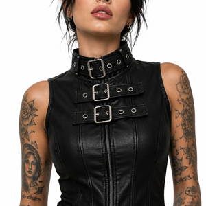 Chaleco de Cuero de Alta Calidad para Mujer, Diseño Sólido en Cuero Genuino, Chaleco de Motocicleta, Chaqueta sin Mangas Casual para Mujer - Product Image 5