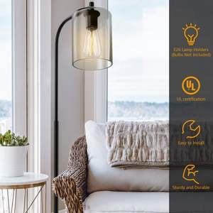 <b>Industrial</b> Black Floor <b>Lamp</b> with Glass <b>Shade</b> - Product Image 3