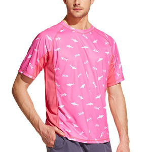 เสื้อรัดรูปแขนสั้นสีชมพูสำหรับผู้ชาย ยี่ห้อ OEM แบบซับลิเมชั่น เหมาะสำหรับออกกำลังกาย เล่นกีฬา และเล่นเวท - Product Image 1