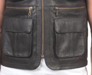 Premium Black Leather Multi Pocket Vest <b>Motorcycle</b> Biker Sleeveless <b>Jacket</b> with Zip Closure Cargo Style Utility Riding Vest - Product Image 5
