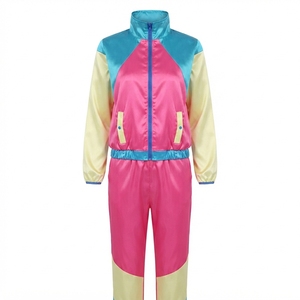 Survêtement femme color block à manches longues avec fermeture éclair, style sportif, rose, bleu, jaune, en polyester, pour le printemps - Product Image 1