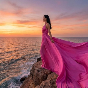 Elegante Vestido Rosa con Cola Larga para Sesión de Fotos, Vestido Largo de Satén con Cola Fluida, Espalda Descubierta y Cuello Halter, Vestido de Noche - Product Image 1