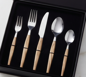 Wood Handle Flatware Set With <b>Mirror</b> Polish Head Stainless Steel Minimalist Design Dishwasher Safe Cutlery For <b>Camping</b> Use - Product Image 3