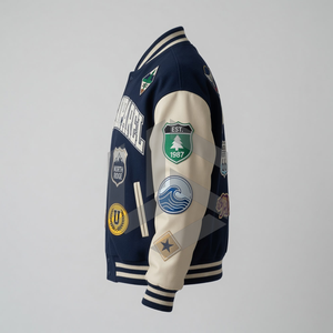 เสื้อแจ็คเก็ตเบสบอลแบบ Letterman สำหรับผู้ชาย ปักลายด้านหน้าด้วยผ้าขนสัตว์และผ้าซาติน คุณภาพพรีเมียม บริการ OEM - Product Image 3