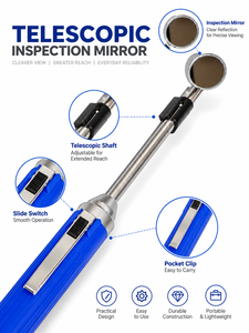 Espejo de Inspección Dental Telescópico de Acero Inoxidable, Portátil, con Clip de Bolsillo, Interruptor Deslizante, Funciona con Batería - Product Image 1