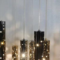 Lustre LED Moderne de Luxe Économe en Énergie Effet Pluie de Météores, Suspension Cylindrique Or et Argent, Abat-jour en Albâtre, Acier Inoxydable