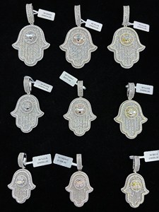 18k Gold Plated Silver <b>Hamsa</b> Hand Pendant VS VVS Moissanite Micro Pave Iced Charm Bohemia Hip Hop Style Unisex Gift Sparkling - Product Image 3