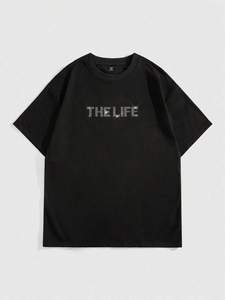 Premium Rhinestone Angel Wings <b>Back</b> Embellished Oversized Black Heavy 300gsm 100% Cotton <b>Drop</b> Shoulder Streetwear Men's shirts - Product Image 2