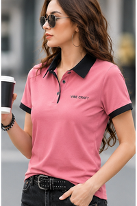 เสื้อยืดผู้หญิงสีชมพู แบรนด์ Vibe Craft แขนสั้น สีพื้น ผ้าถักลำลอง 100% คอตตอน แห้งเร็ว ระบายอากาศได้ดี พิมพ์ลายตัวอักษรด้านหน้า - Product Image 3