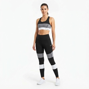 Ensemble de sport deux pièces pour femme : soutien-gorge de sport color block noir et gris et leggings taille haute pour fitness et entraînement - Product Image 3