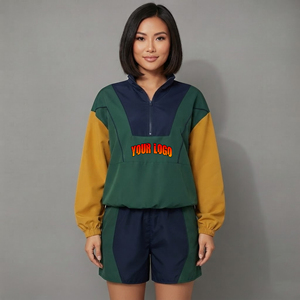 Ensemble veste coupe-vent et short pour femme, style décontracté, color block, imperméable, 100% nylon, streetwear, hip hop. - Product Image 1