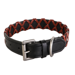Genuine Leather Dog <b>Collar</b> Black with Tan Braiding Soft Padded Adjustable Handmade Durable Heavy Duty Premium <b>Pet</b> <b>Collar</b> - Product Image 1