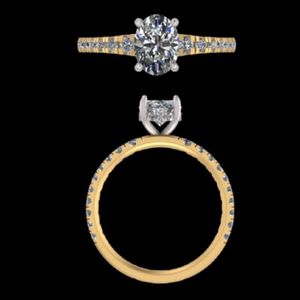 Bague de fiançailles en diamant ovale de 1,69 carat, or massif 18k 14k, sertie pavé, alliance de mariage, bijoux de luxe, bagues pour femmes - Product Image 1