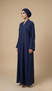 Purple Embroidered Dubai <b>Abaya</b> With Long Sleeves Floor Length Modest Dress For Women Round Neck Cotton Loose Fit Daily Wear - Product Image 3