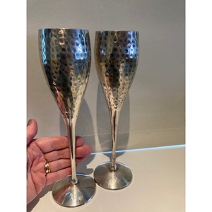 New Arrival Handmade Stainless Steel Champagne Flutes Set Of 2 Elegant Long Stem Wedding <b>Goblets</b> - Product Image 2
