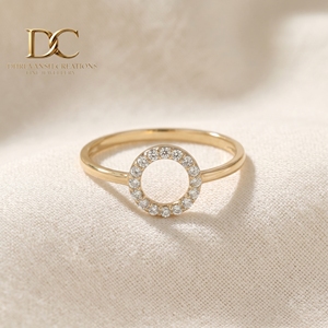Fine Elegant 14KT Solid Yellow Gold <b>Circle</b> Halo <b>Ring</b> with Lab Grown Diamond Women's Wedding & Party Jewelry Manufacturer - Product Image 2