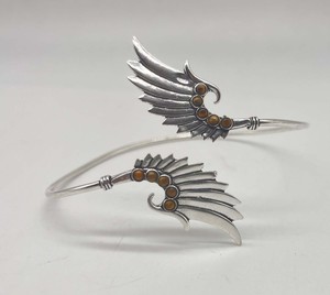 Natural Tiger Eye Wing <b>Bracelet</b> Handmade <b>Silver</b> Plated Upper Arm Cuff <b>Bangle</b> Open Adjustable Armlet - Product Image 4