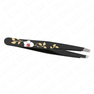 OEM Stainless Steel Eyebrow Tweezers Custom Color Floral Design Slanted Tip Luxury Anti Static Reusable <b>Precision</b> <b>Tool</b> - Product Image 3