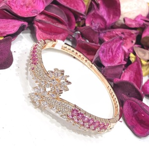 Glamorous Premium Quality Gold Plated Cuff <b>Bracelet</b> With <b>Crystal</b> Flower Design For Women Party Wear - Product Image 2