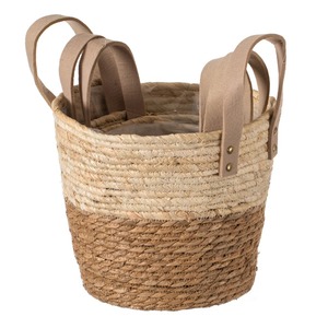 Set of 3 seagrass <b>baskets</b> with leather handles Handmade <b>Storage</b> <b>Basket</b> Wholesale eco-friendly Made in Vietnam - Product Image 5