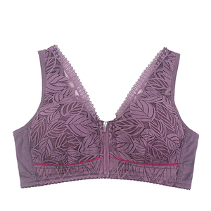 Soft Cotton Cup Front Zipper Middle Aged Underwear Ladies No Steel <b>Ring</b> Vest Lace <b>Adjusted</b>-straps Large <b>Size</b> Bra Breathable Sexy - Product Image 6