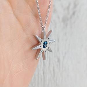 Blue Sapphire North Star Pendant <b>Solid</b> Gold Pendant Celestial Jewelry Minimalist Gemstone Necklace Luxury Design - Product Image 3