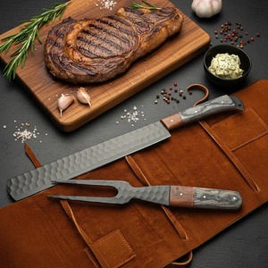 Ensemble de couteau et fourchette à brisket en acier inoxydable forgé de qualité supérieure, avec étui en cuir, accessoires de barbecue, cadeau pour les maîtres du barbecue, kit de découpe, pour chef grill - Product Image 2