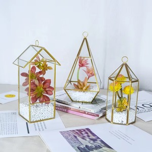 Terrario de diseño tipo cabaña para decoración de mesa de consola en la entrada y área de bienvenida de invitados, con un encantador atractivo decorativo, procedente de la India. - Product Image 3