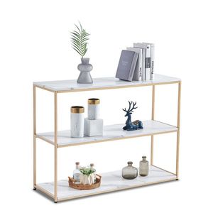 Consolle da Ingresso in MDF Dorato con Effetto Marmo, Tavolo da Divano per Soggiorno, Elegante Mobile per Ingresso o Corridoio - Product Image 1