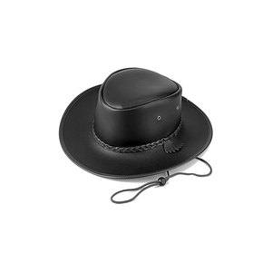 Leather Cowboy <b>Hat</b> with Braided <b>Band</b> and Chin Strap - Product Image 1