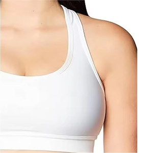 Women Gym Wear Sports Bra <b>White</b> Fitted Racerback <b>Crop</b> <b>Top</b> Workout Fitness Apparel Custom Logo OEM ODM Wholesale Supplier - Product Image 2
