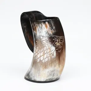 Jarra Vikinga de Cuerno de Búfalo Natural Grabada, Hecha a Mano, Jarra Medieval para Cerveza, Copa Nórdica de Cuerno para Cerveza, Sidra, Cerveza Alemana, Vino - Product Image 3
