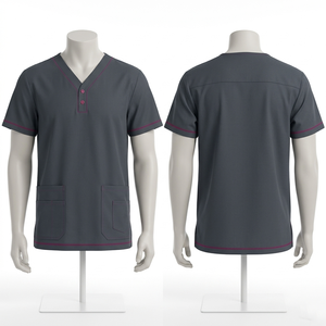 เสื้อสครับแพทย์สีเทาผ้าโพลีวิสโคสยืดหยุ่น 185 GSM หรูหรา ซิปด้านหน้า แผงไหล่  พร้อมปักโลโก้ตามแบบ - Product Image 5