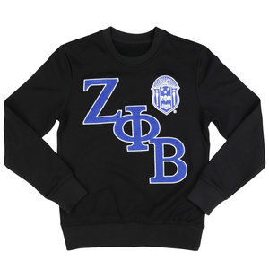 Sweat-shirt à col rond noir Zeta Phi Beta, broderie de lettres en chenille ZPB, pull en polaire premium pour femmes, vêtements décontractés - Product Image 1