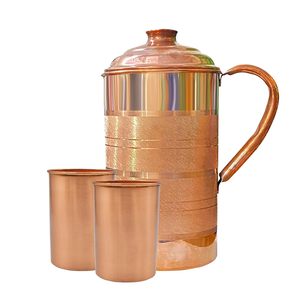 Jarra de Agua de Cobre Hecha a Mano con Acabado Martillado y Tapa, Incluye Dos Tazas, Diseño Tradicional Chino para Uso Doméstico - Product Image 1