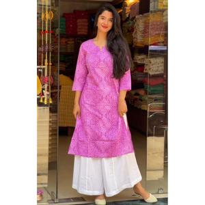 แฟชั่นผ้ามัสลินเรยอนพิมพ์ลายเคอร์ติกับพาลาซโซสีชมพู - Product Image 1