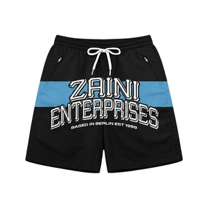 High Quality 120 GSM Lightweight Polyester Windbreaker <b>Shorts</b> Black Blue Panel Sublimation Custom Logo <b>Zip</b> Pockets - Product Image 1