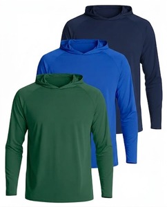 Chemise à manches longues à capuche pour hommes, couleur unie, en polyester à séchage rapide, vert, bleu, marine - Product Image 1