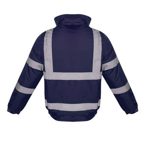 High Visibility Safety <b>Jacket</b> Class 2 Waterproof Reflective Workwear Navy Blue with <b>Silver</b> Stripes and Zipper Closure - Product Image 2
