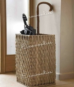 Porte-parapluie moderne en osier, forme rectangulaire, type sur pied, panier de rangement écologique pour salon, design minimaliste - Product Image 3