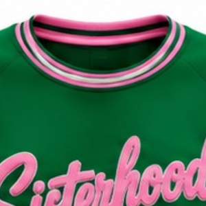 Sudadera Verde de Punto Acanalado para Mujer con Gráfico de Letras 'Sisterhood' y Patrón de Corazones, Cuello Redondo, Manga Larga, Estilo Casual, Personalizable para Damas - Product Image 5