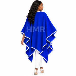 HMR Sorority Sisterhood <b>Blue</b> Asymmetric <b>Poncho</b> With White Trim Batwing Sleeve V-Neck Long Cardigan Sweater - Product Image 5