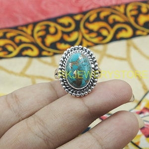 Natural Blue Copper Turquoise <b>Ring</b> 925 Sterling <b>Silver</b> Handmade <b>Statement</b> Oval Gemstone Vintage Boho Men Gift Christmas Gift Her - Product Image 5