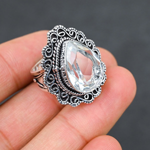 Anillo de Plata de Ley 925 con Topacio Blanco Creado en Laboratorio, Hermoso Anillo con Piedra en Forma de Pera, Joyería de Boda Hecha a Mano con Turquesa - Product Image 2