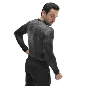 Men's Charcoal Gray Long Sleeve Compression Shirt Textured Crew Neck Slim Fit Athletic Base <b>Layer</b> Training <b>Top</b> for Gym Workout - Product Image 5